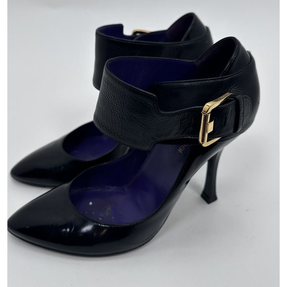 ⭐️ Sergio Rossi Black Patent Ankle Strap Pumps Sz 37.5 - Picture 1 of 9